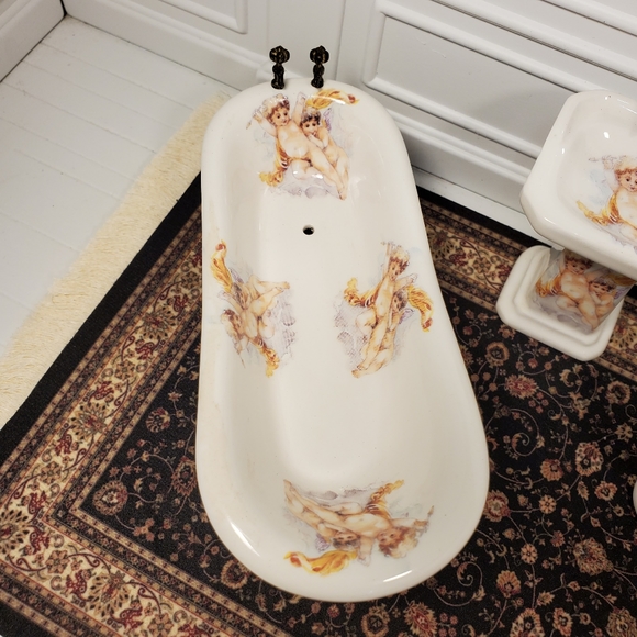 Rachel Munday Hand Decorated English Miniature Cherb Bathroom Set Extremely Rare - Picture 11 of 11